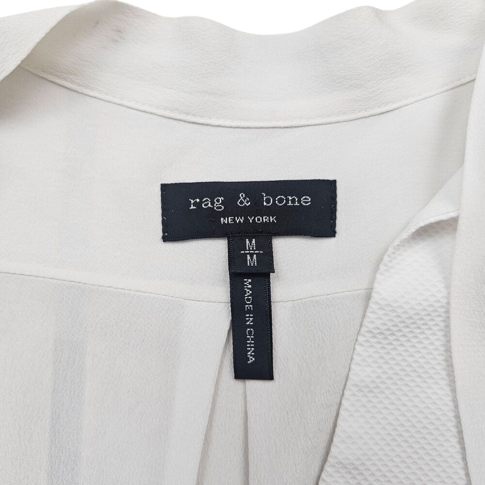 Rag & Bone Freda Tuxedo Shirt Womens M Cream Silk Blend Bow Blouse Luxury - Picture 2 of 12